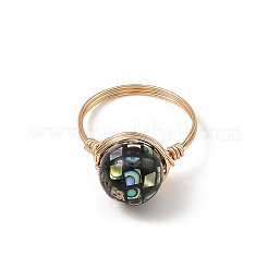 Eco-Friendly Copper Wire with Natural Abalone Shell Beads Finger Rings&nbsp;RJEW-JR01099