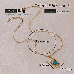 Vintage 304 Stainless Steel & Synthetic Turquoise Rectangle Pendant Necklaces for Women&nbsp;YS1468