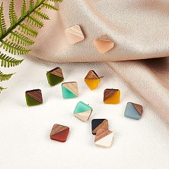 16Pcs 8 Colors Opaque Resin & Walnut Wood Cabochons&nbsp;RESI-OC0001-31