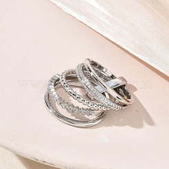Multi-Layer Brass Micro Pave Clear Cubic Zirconia Finger Rings&nbsp;KK-H279-12P