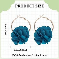 4 Pairs 4 Colors 3D Flower Cloth Hoop Earrings&nbsp;EJEW-AN0003-69