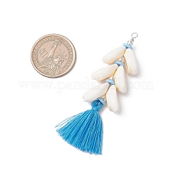 Natural Cowrie Shell & Handmade Polymer Clay Beads & Handmade Polycotton Tassel Big Pendants&nbsp;PALLOY-JF03785