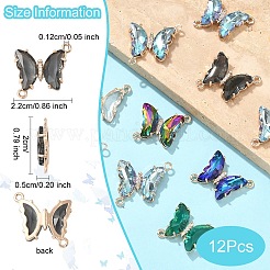 12Pcs Brass Pave Faceted Glass Connector Charms&nbsp;FIND-YW0007-50