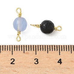 Dyed Natural Agate Faceted Round Connector Charms&nbsp;KK-C097-04G-01