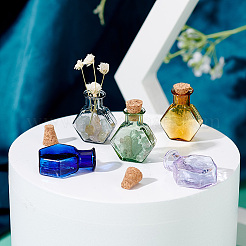 8pcs 8 colors Hexagon Dollhouse Miniature Glass Cork Bottles Ornament&nbsp;AJEW-PH0018-02
