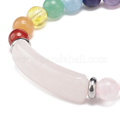 Natural Rose Quartz Rectangle & Mixed Stone Beaded Stretch Bracelet&nbsp;BJEW-JB08981-05