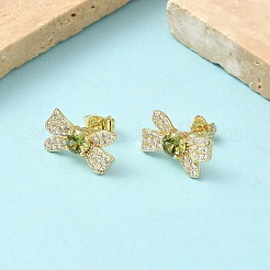 Bowknot Brass Micro Pave Clear Cubic Zirconia Stud Earrings&nbsp;EJEW-Z144-29G