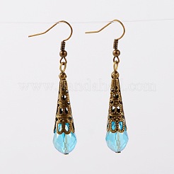 Brass Glass Teardrop Beads Dangle Earrings&nbsp;EJEW-JE01362