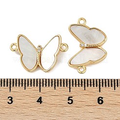 Brass Micro Pave Clear Cubic Zirconia Pave Natural Shell Butterfly Connector Charms&nbsp;KK-P283-05G
