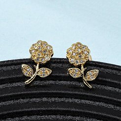 Brass Micro Pave Clear Cubic Zirconia Flower Stud Earrings&nbsp;EJEW-K267-35G