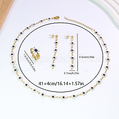 Women's Stainless Steel Enamel Dangle Stud Earrings & Necklaces & Rings Sets&nbsp;OA6084