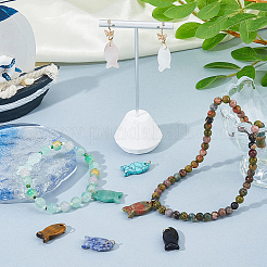 8Pcs 8 Styles Synthetic Turquoise & Natural Quartz Crystal & Tiger Eye & Green Aventurine & Rose Quartz & Unakite & Obsidian & Blue Spot Jasper Pendants&nbsp;PALLOY-FH00193