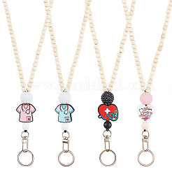 4Pcs Wood & Silicone Retractable Badge Reel with Chains&nbsp;HJEW-SC00159