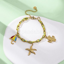 304 Stainless Steel Rope Enamel Charm Bracelets&nbsp;BJEW-L708-10G
