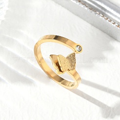 Open Butterfly 304 Stainless Steel Cuff Rings for Women&nbsp;RB-CBAEBCF-01G