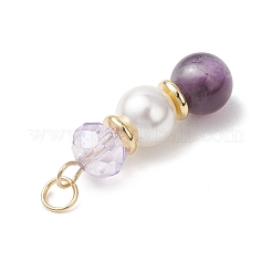 3Pcs 3 Styles Natural Amethyst and Shell Pearl & Glass Pendants&nbsp;PALLOY-JF04786-02