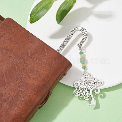 Natural Malaysia Jade & Green Aventurine Beaded Pendant Bookmarks with Alloy Tree of Life&nbsp;AJEW-JK00255-02