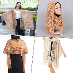 Polyester Lace Tassels Gauze Scarf for Women&nbsp;AJEW-WH20077-040A