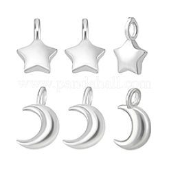 6Pcs 2 Styles 925 Sterling Silver Moon Star Charms&nbsp;STER-PH0004-48