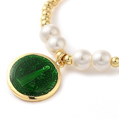Adjustable Flat Round with Holy Virgin Charms Bracelet&nbsp;LS-BJEW-Z073-01G-02