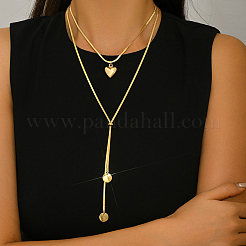 Minimalist European Style Stainless Steel & Alloy Heart Pendant Snake Chain Y-Shaped Double Layer Necklace for Women Daily Wear Gift&nbsp;ZC6698-1