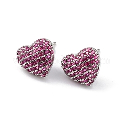Heart Brass Cubic Zirconia Ear Studs for Women Men&nbsp;EJEW-K245-01P