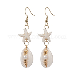 Star with Shell Shape Synthetic Turquoise Beads Dangle Earrings&nbsp;EJEW-JE06398-02