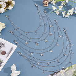 4Pcs 4 Styles Brass & 304 Stainless Steel Double Layer Chains for Jeans Pants with Alloy Star Charms&nbsp;AJEW-GO00009