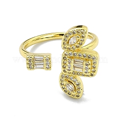 Brass with Cubic Zirconia Open Cuff Ring&nbsp;RJEW-B051-07G