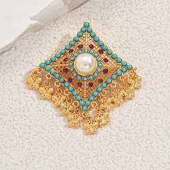 Bohemian Style Rhombus with Butterfly Alloy Plastic Pearl Brooches for Backpack Clothes&nbsp;TA3973