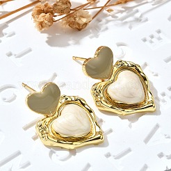 Heart Brass Enamel Stud Earrings&nbsp;EJEW-Z086-17G-01