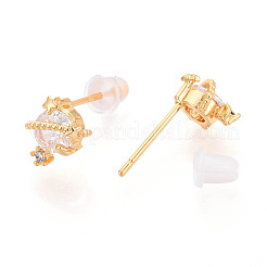 Planet Brass Micro Pave Clear Cubic Zirconia Stud Earrings&nbsp;EJEW-T047-42G