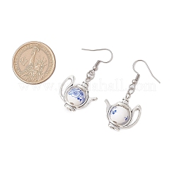 304 Stainless Steel Handmade Flower Printed Porcelain Ceramic Beads Dangle Earrings&nbsp;EJEW-JE06288