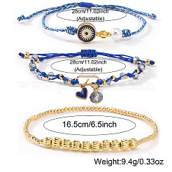 3Pcs 3 Styles Brass & Glass Beads Charm Bracelet Set&nbsp;EY6397-2