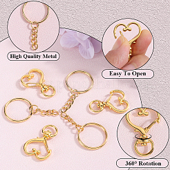 150Pcs 3 Styles Heart Shape Zinc Alloy Swivel Lobster Clasp with Iron Split Key Rings with 304 Stainless Steel Jump Rings&nbsp;FIND-SP0002-59G