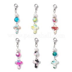 Synthetic Turquoise Cross Pendant Decorations&nbsp;HJEW-JM03644-01