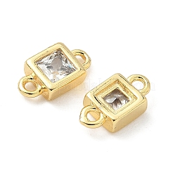 Brass Pave Clear Cubic Zirconia Square Connector Charms&nbsp;KK-Z120-34G