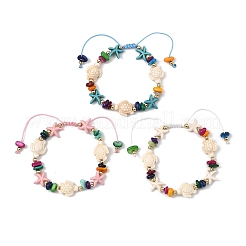 Natural Freshwater Shell & Synthetic Turquoise Beads Braided Bead Bracelets&nbsp;BJEW-JB13868