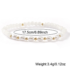 4Pcs 4 Styles Fashion Plastic Imitation Pearl & Natural Freshwater Pearl & Glass Beaded Stretch Bracelets&nbsp;SF7008-1