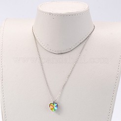 Heart Electroplated Glass Pendant Necklaces&nbsp;NJEW-JN01390