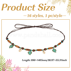 16Pcs 16 Styles Wax Rope & Plastic & Synthetic Turquoise Adjustable Hat Band&nbsp;DIY-MA0007-10