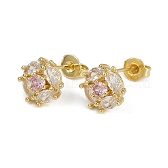 Brass Micro Pave Clear Cubic Zirconia Flat Round Stud Earrings&nbsp;EJEW-L101-01G