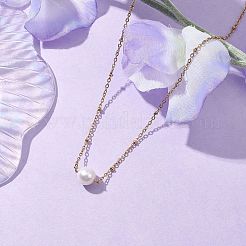 Round Natural Cultured Freshwater Pearl Pendant Necklaces&nbsp;NJEW-JN04966