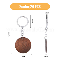 24Pcs 2 Colors Flat Round Wooden Keychain&nbsp;KEYC-HY0001-08