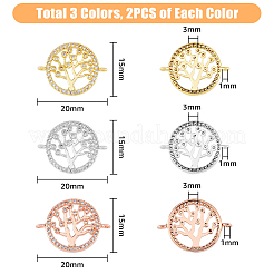 6Pcs 3 Colors Brass Clear Micro Pave Cubic Zirconia Links&nbsp;ZIRC-HY0001-04