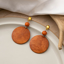 Wood & Brass Dangle Stud Earrings&nbsp;WGD57B9-06