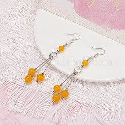 Natural Malaysia Jade Ball Beads Long Dangle Earring for Lady&nbsp;EJEW-JE04680-03