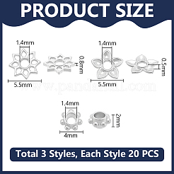 60Pcs 3 Styles 304 Stainless Steel Spacer Beads&nbsp;STAS-UN0063-77