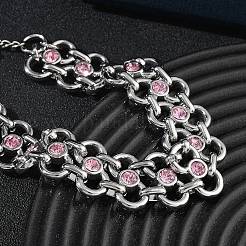 304 Stainless Steel Light Rose Rhinestone Bowknot Link Chain Bracelets&nbsp;SA-CBA2696-11P