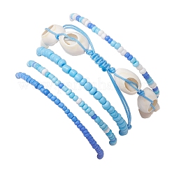 5Pcs 4 Styles Glass Seed Beaded Bracelet Set & 1 Pcs Shell Beads Bracelets&nbsp;BJEW-TA00587-03